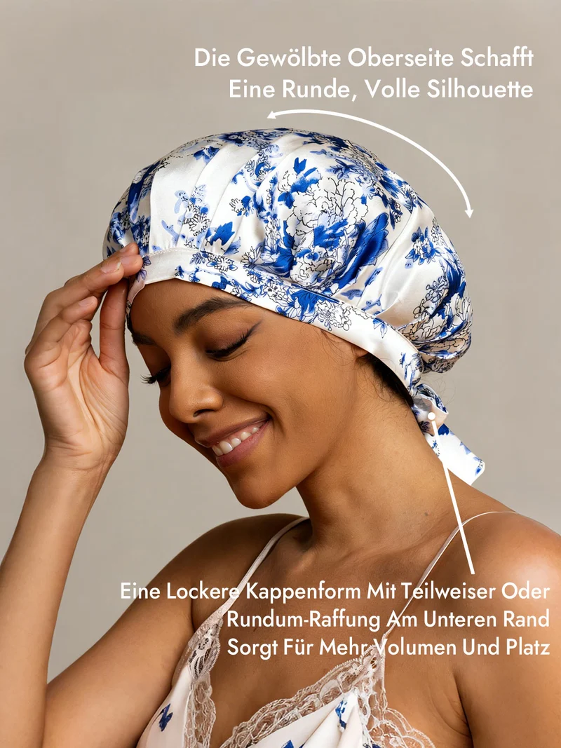 100% Maulbeerseide Schlafhaube mit Bändern