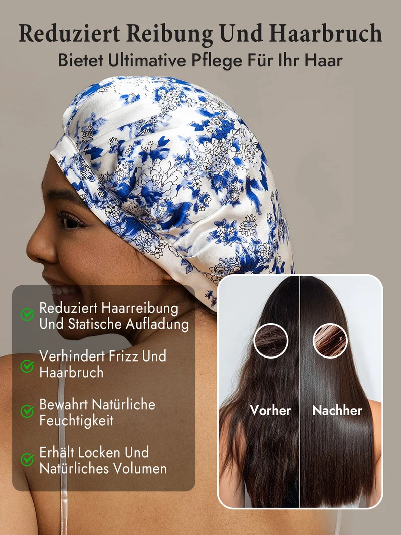 100% Maulbeerseide Schlafhaube mit Bändern