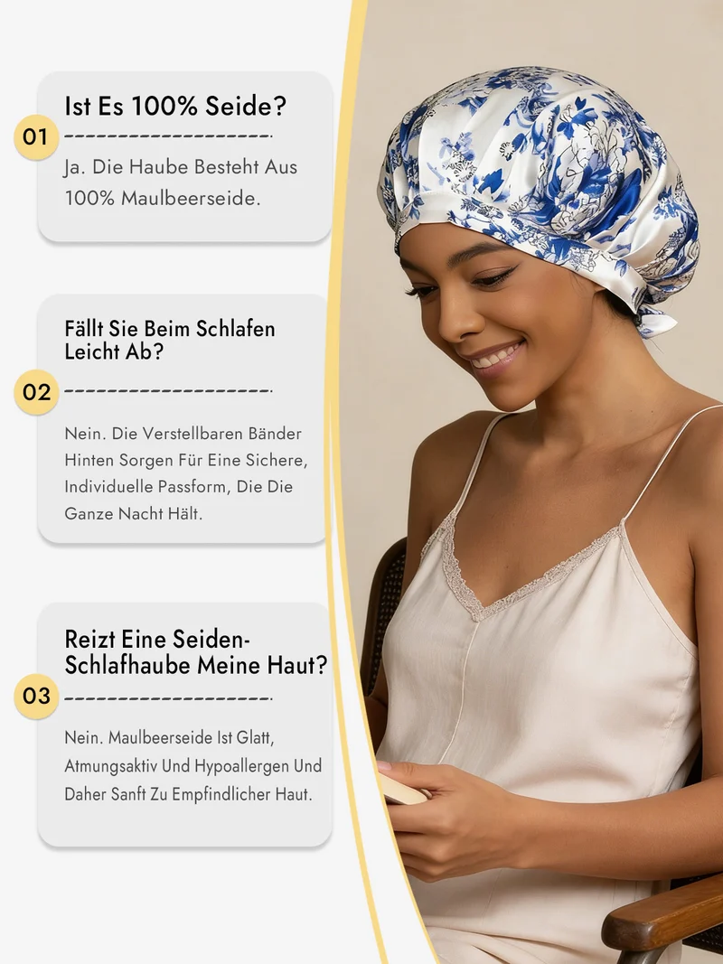 100% Maulbeerseide Schlafhaube mit Bändern
