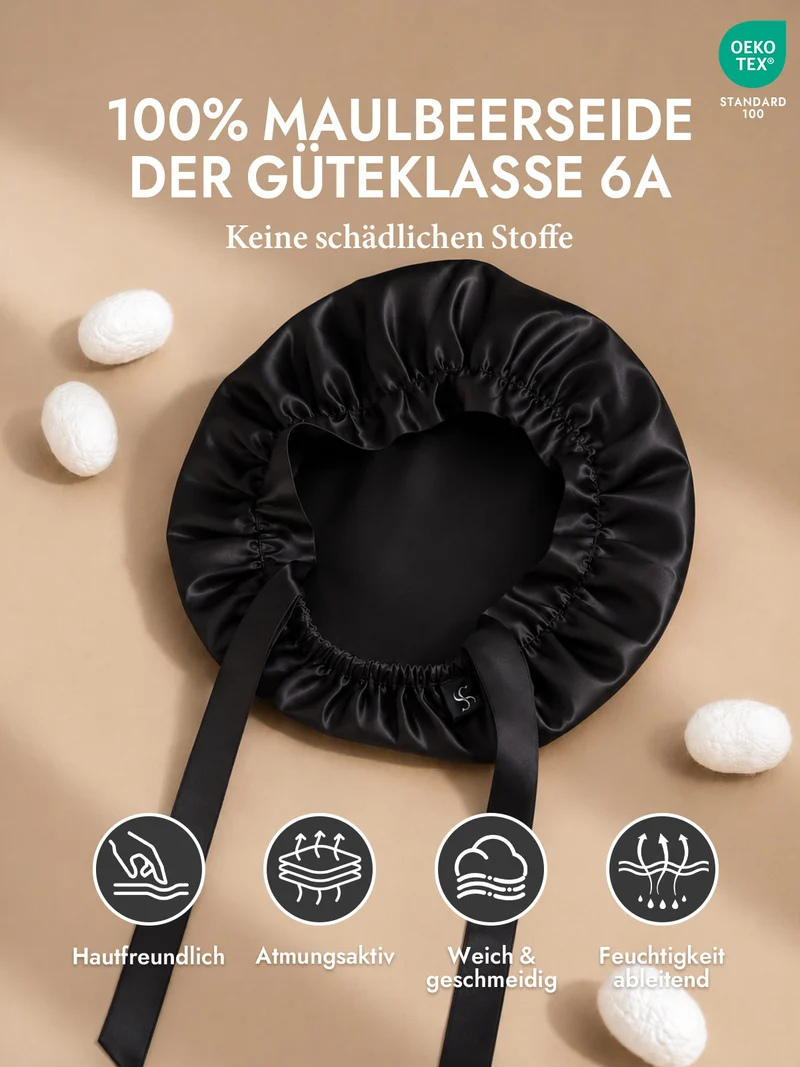 100% Maulbeerseide Schlafhaube mit Bändern