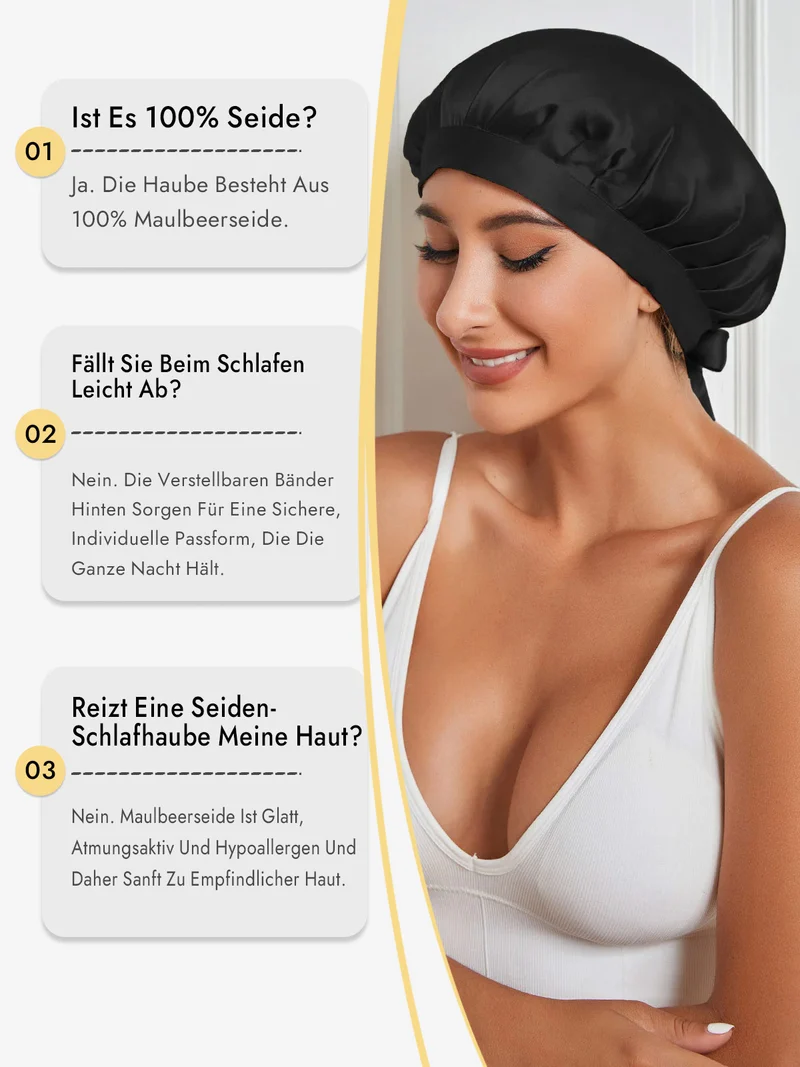 100% Maulbeerseide Schlafhaube mit Bändern