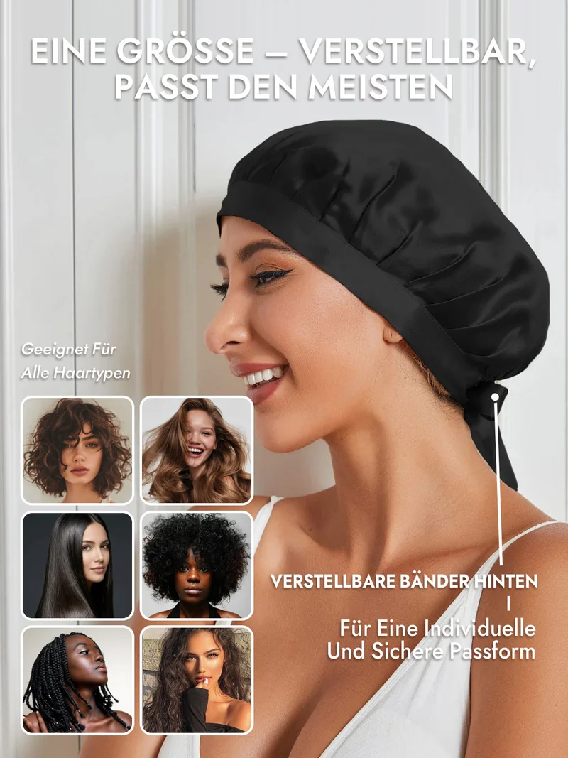 100% Maulbeerseide Schlafhaube mit Bändern