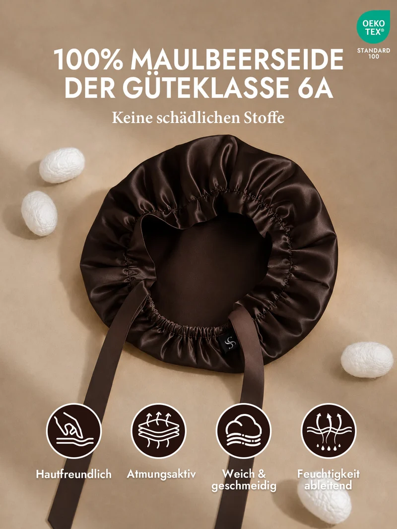 100% Maulbeerseide Schlafhaube mit Bändern
