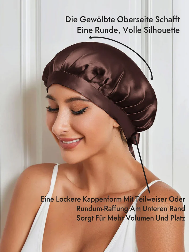100% Maulbeerseide Schlafhaube mit Bändern