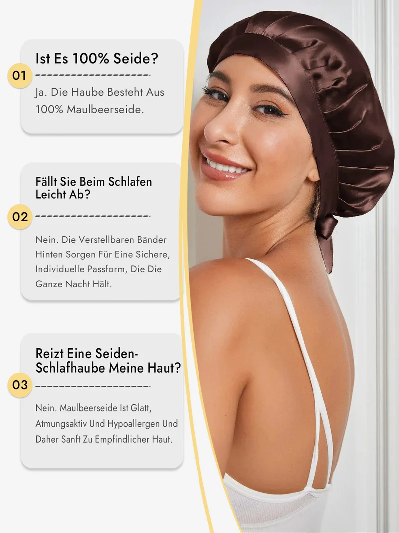 100% Maulbeerseide Schlafhaube mit Bändern