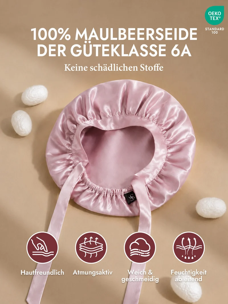 100% Maulbeerseide Schlafhaube mit Bändern