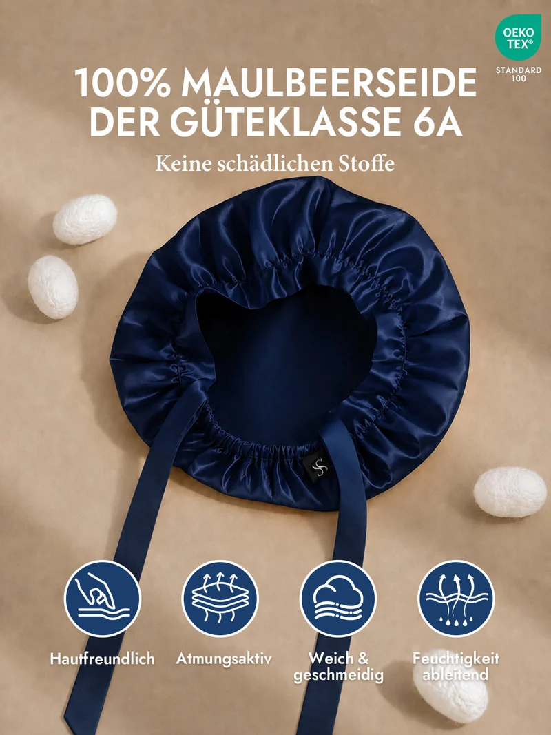 100% Maulbeerseide Schlafhaube mit Bändern