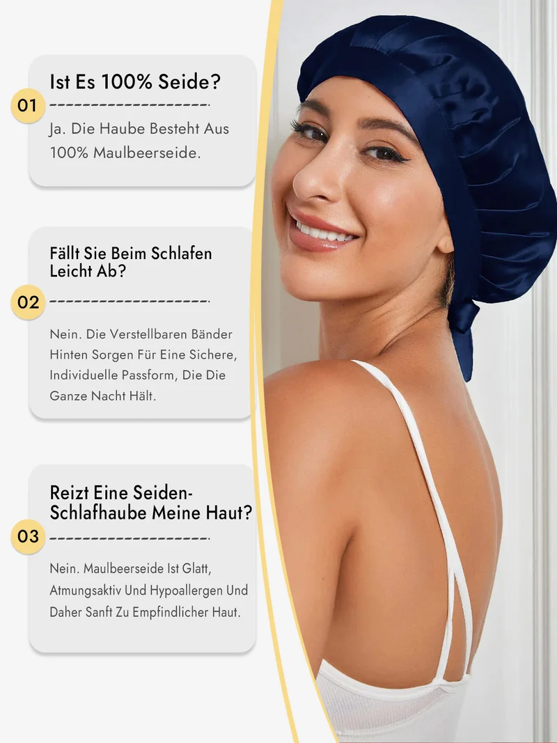 100% Maulbeerseide Schlafhaube mit Bändern