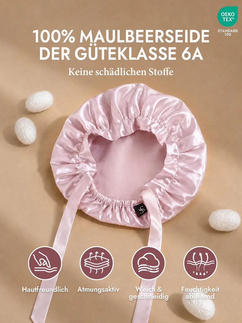 100% Maulbeerseide Schlafhaube mit Bändern