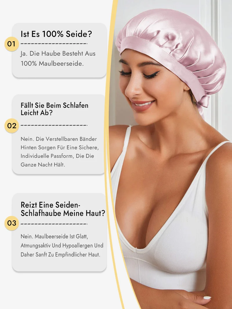 100% Maulbeerseide Schlafhaube mit Bändern