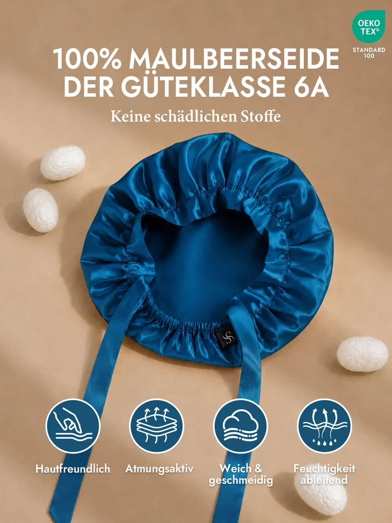 100% Maulbeerseide Schlafhaube mit Bändern