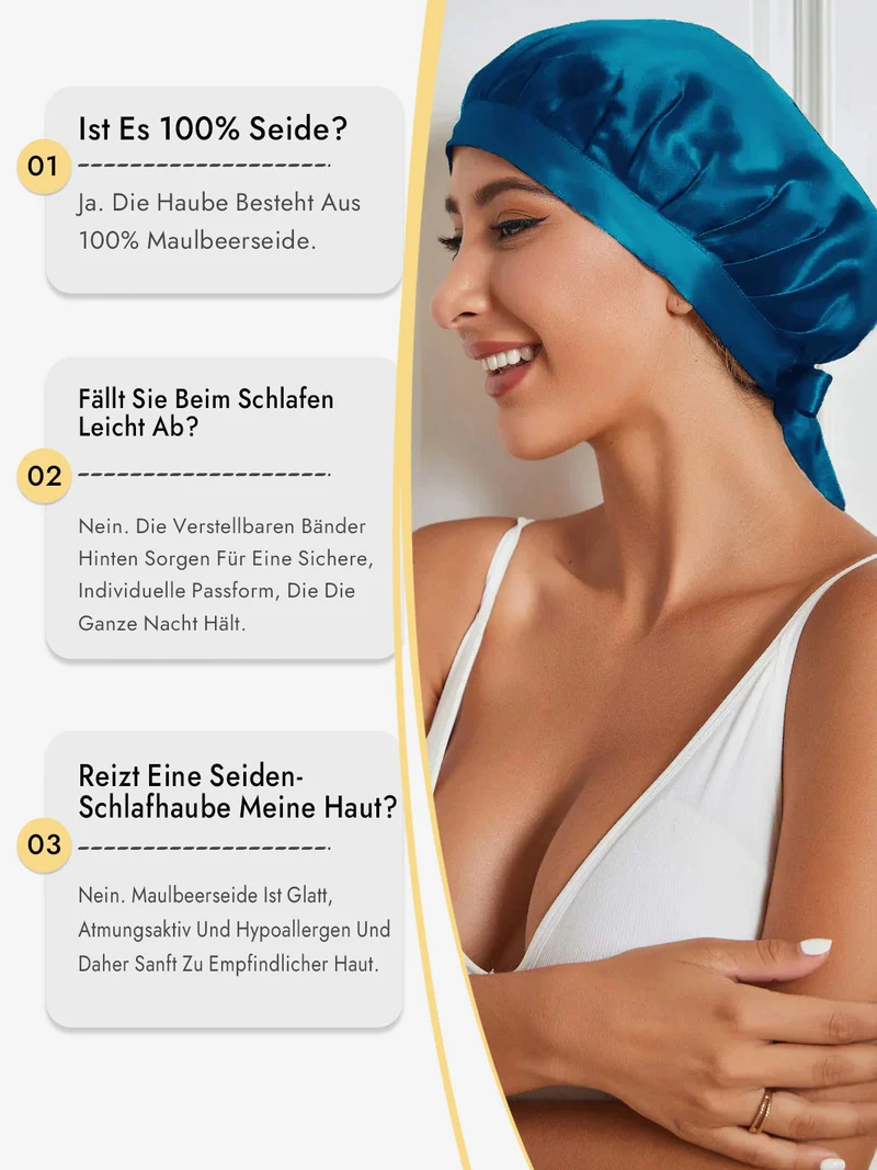 100% Maulbeerseide Schlafhaube mit Bändern