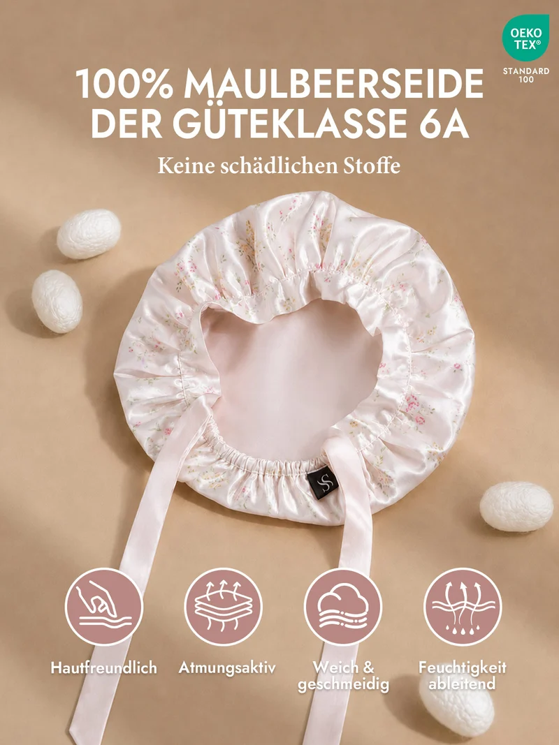 100% Maulbeerseide Schlafhaube mit Bändern