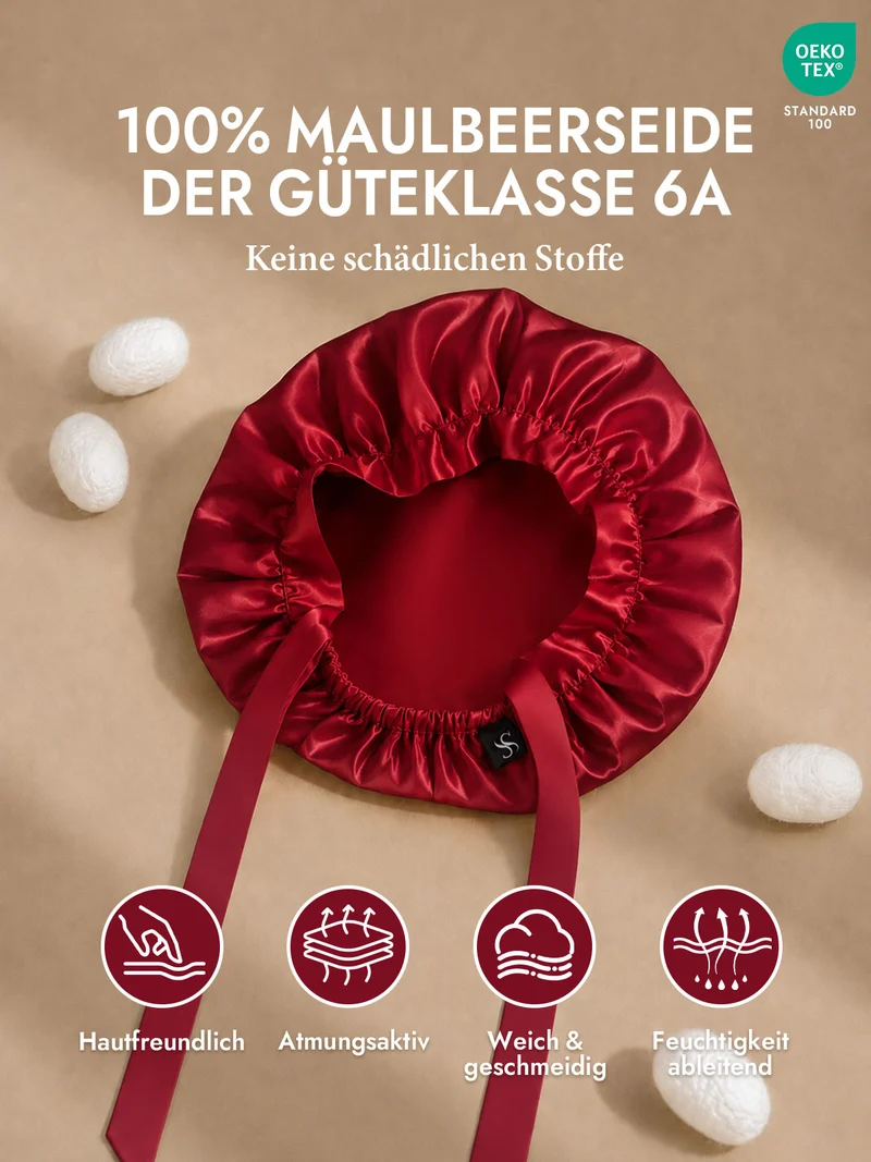 100% Maulbeerseide Schlafhaube mit Bändern