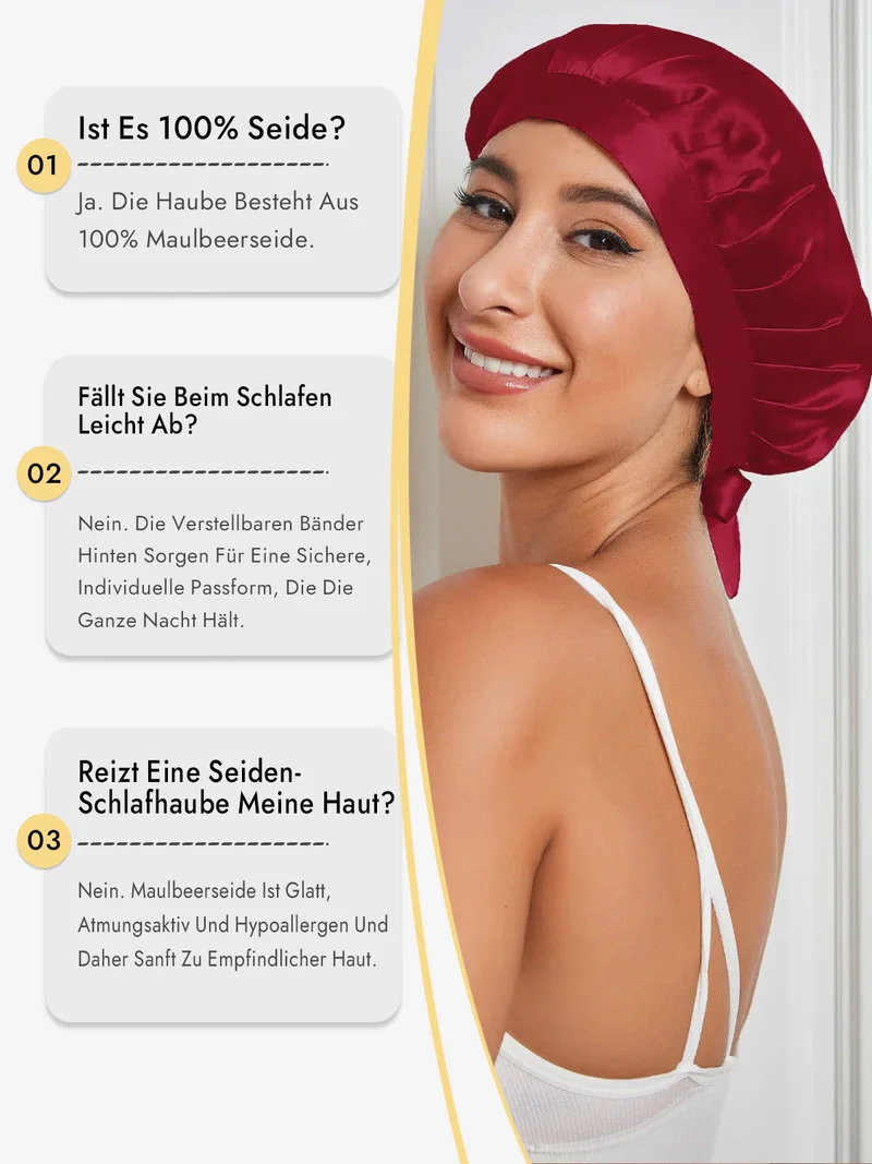 100% Maulbeerseide Schlafhaube mit Bändern