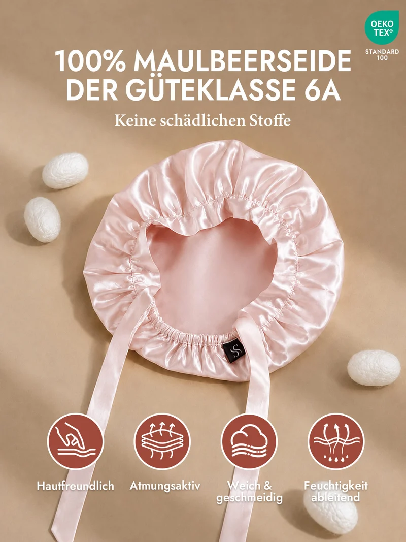 100% Maulbeerseide Schlafhaube mit Bändern