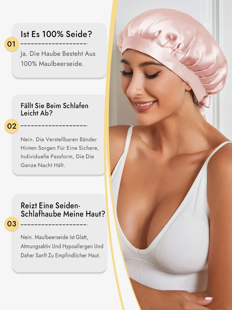100% Maulbeerseide Schlafhaube mit Bändern