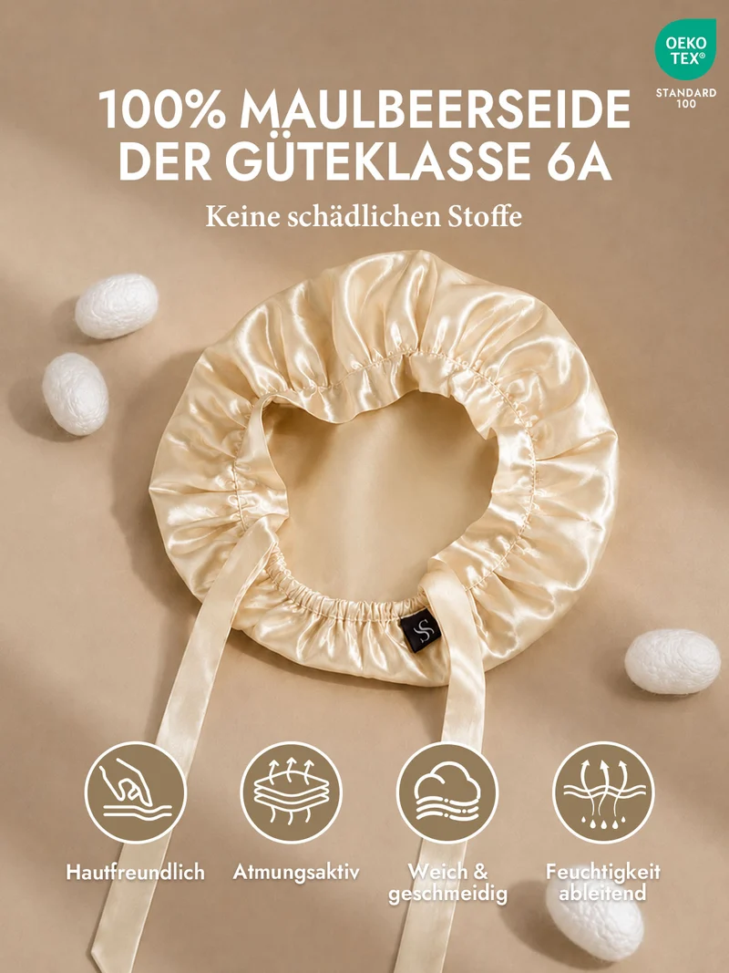 100% Maulbeerseide Schlafhaube mit Bändern