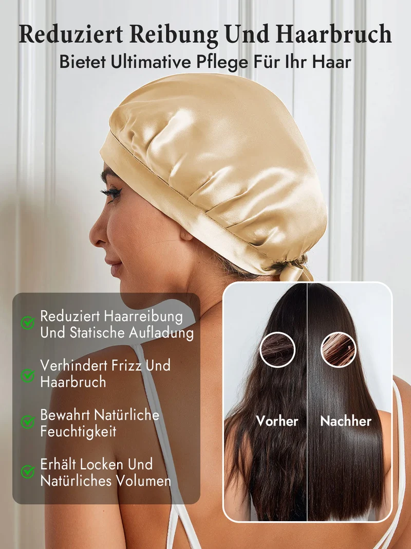 100% Maulbeerseide Schlafhaube mit Bändern