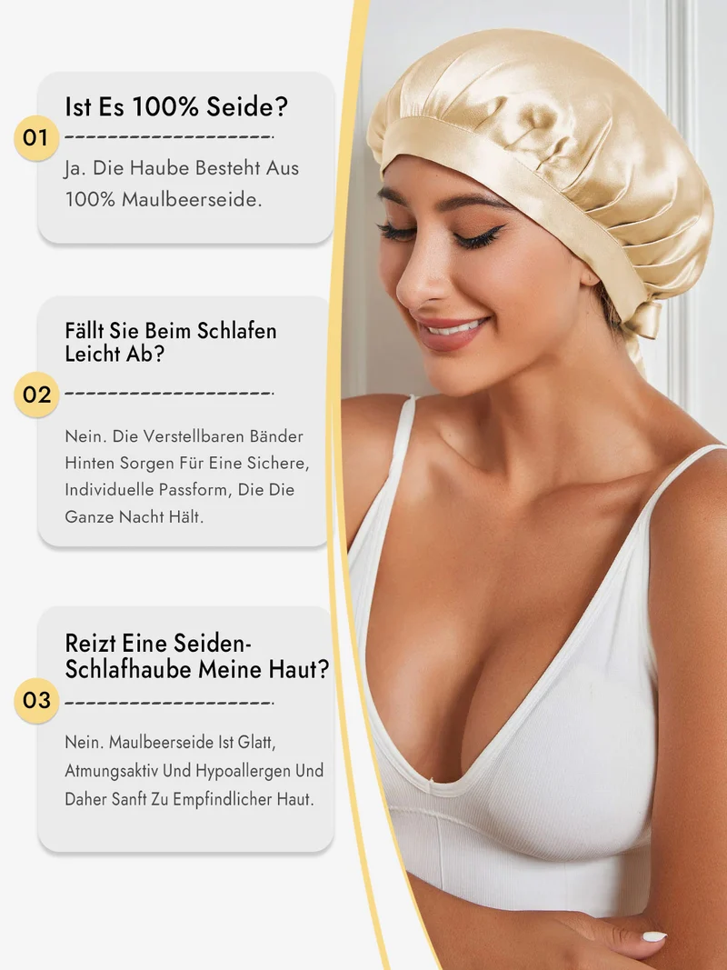 100% Maulbeerseide Schlafhaube mit Bändern
