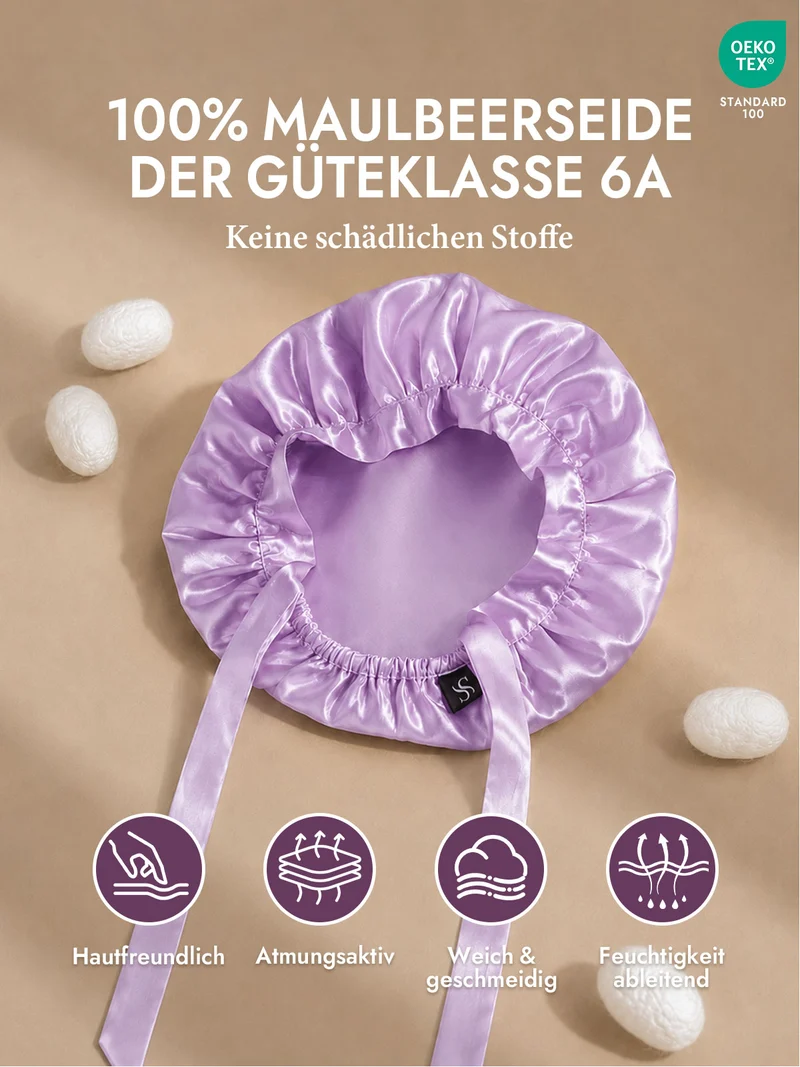 100% Maulbeerseide Schlafhaube mit Bändern