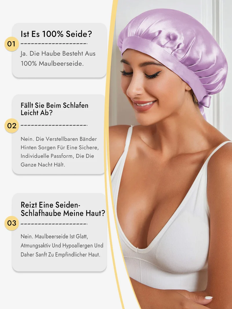 100% Maulbeerseide Schlafhaube mit Bändern