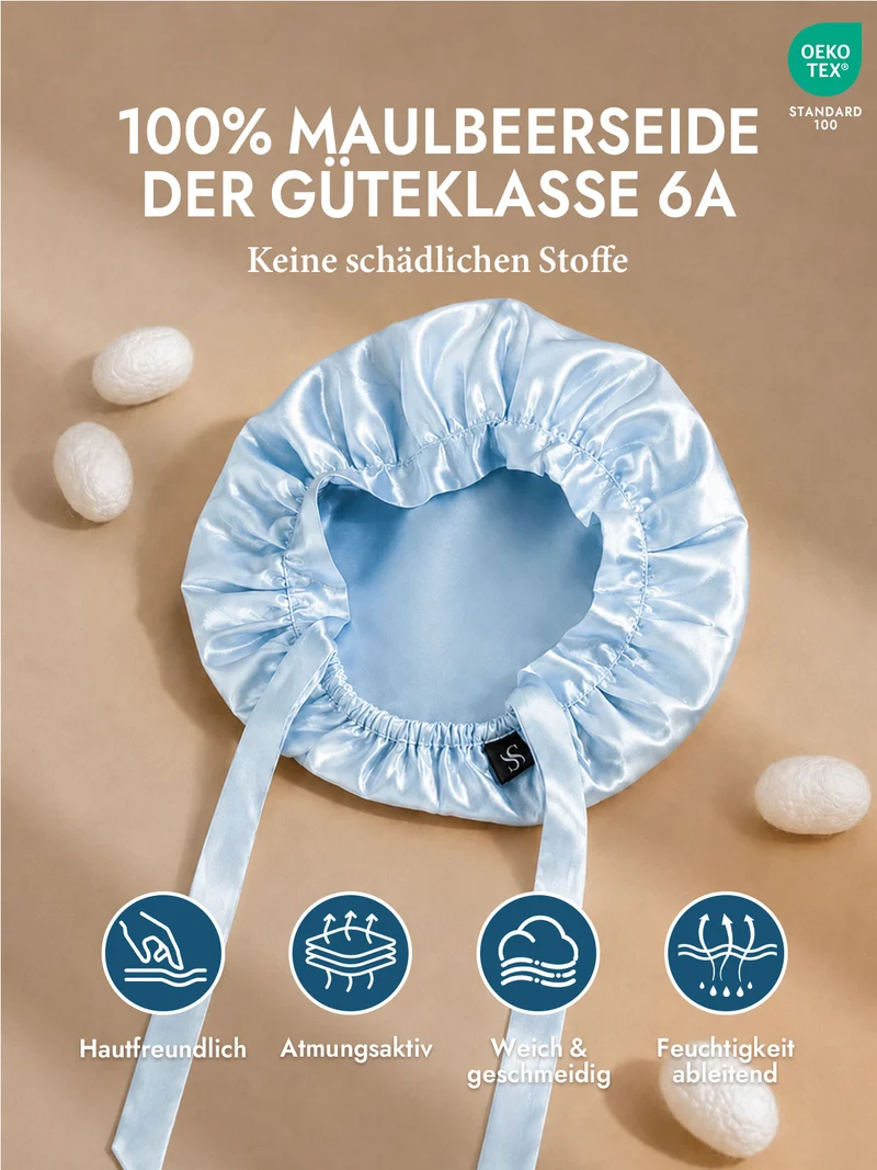 100% Maulbeerseide Schlafhaube mit Bändern