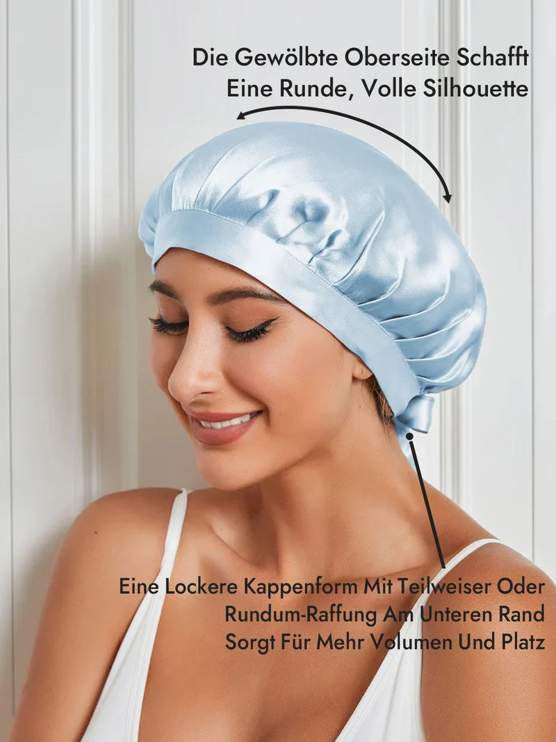 100% Maulbeerseide Schlafhaube mit Bändern