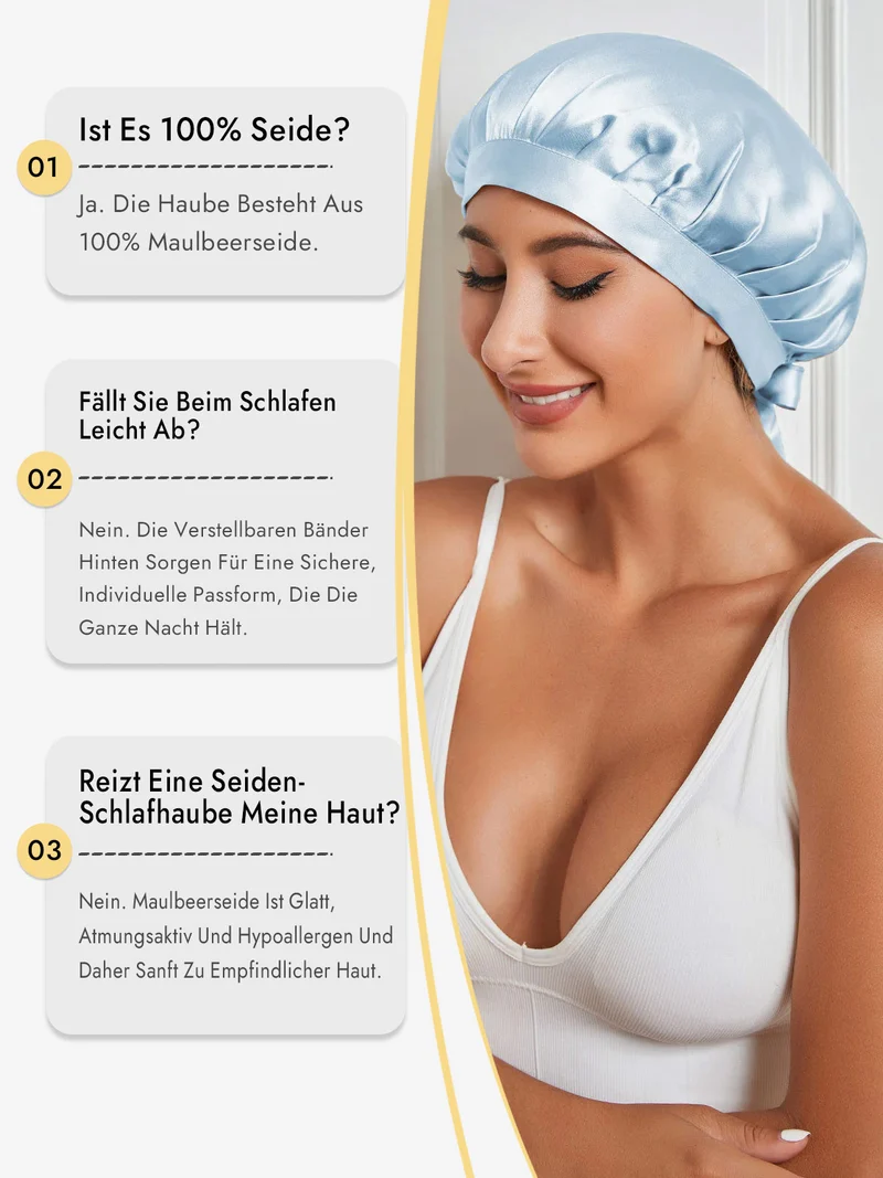 100% Maulbeerseide Schlafhaube mit Bändern