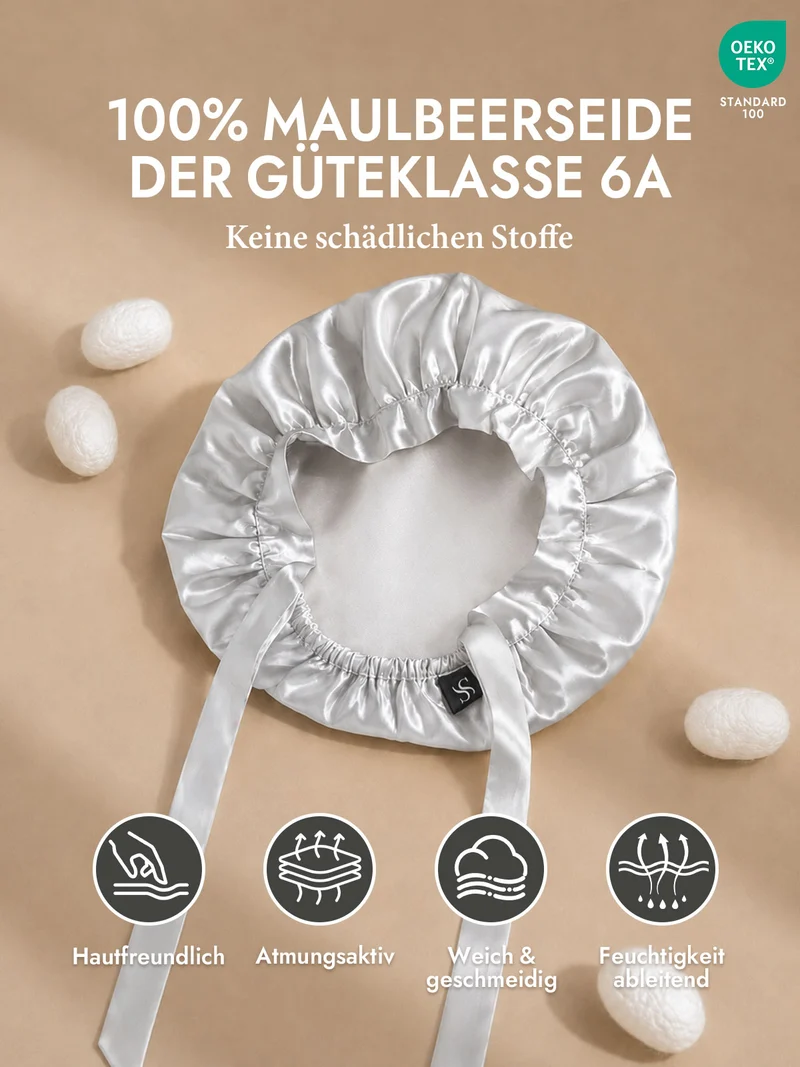 100% Maulbeerseide Schlafhaube mit Bändern