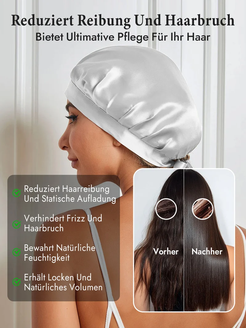 100% Maulbeerseide Schlafhaube mit Bändern