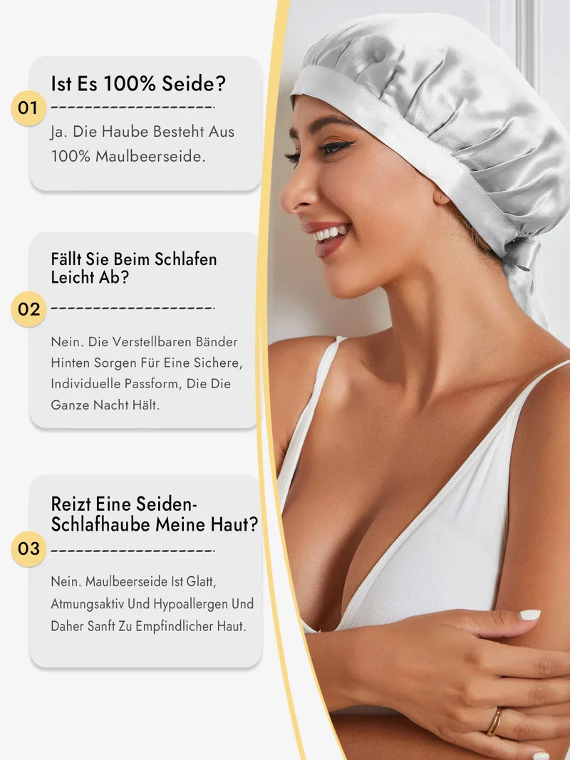 100% Maulbeerseide Schlafhaube mit Bändern