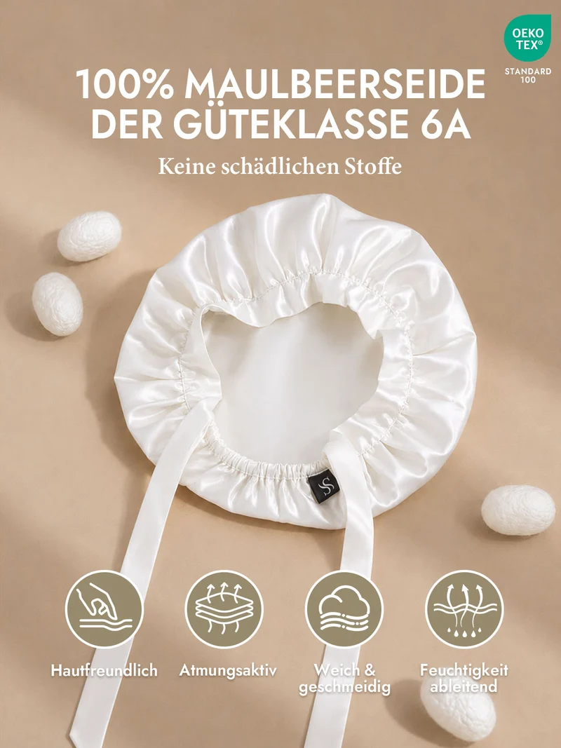 100% Maulbeerseide Schlafhaube mit Bändern