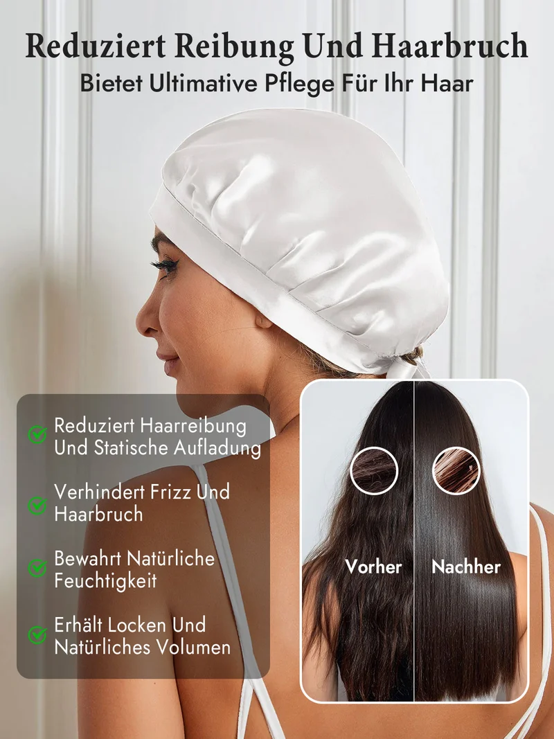 100% Maulbeerseide Schlafhaube mit Bändern