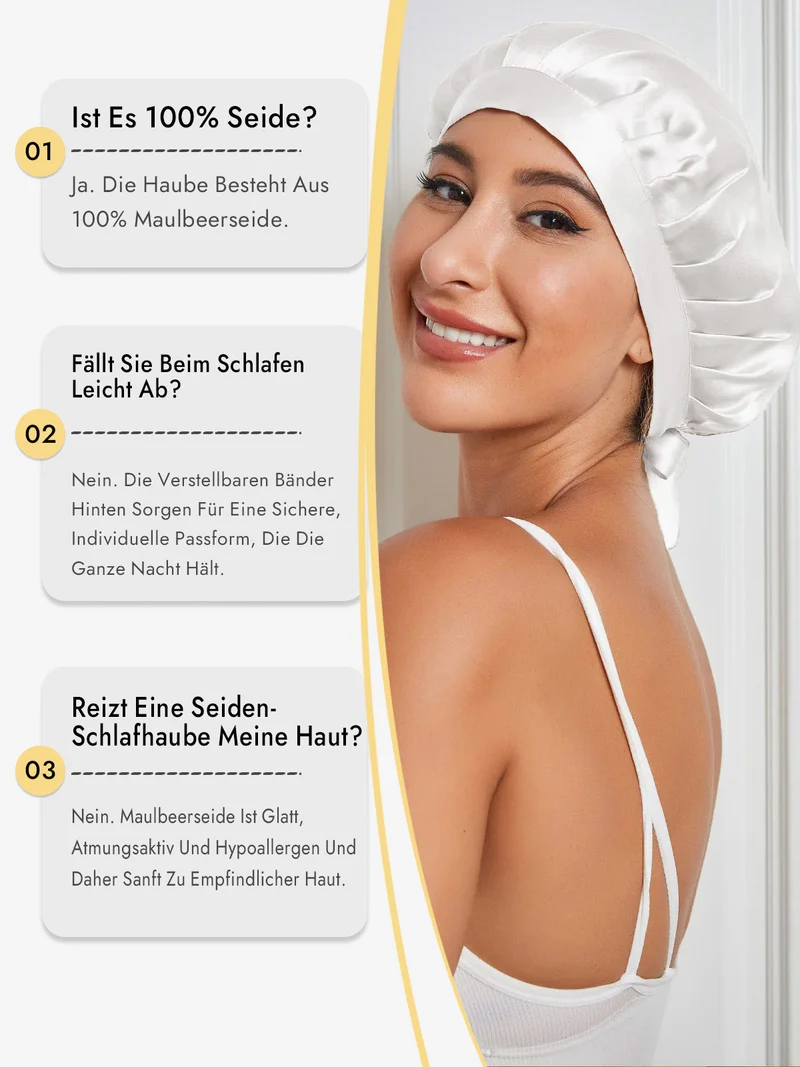 100% Maulbeerseide Schlafhaube mit Bändern