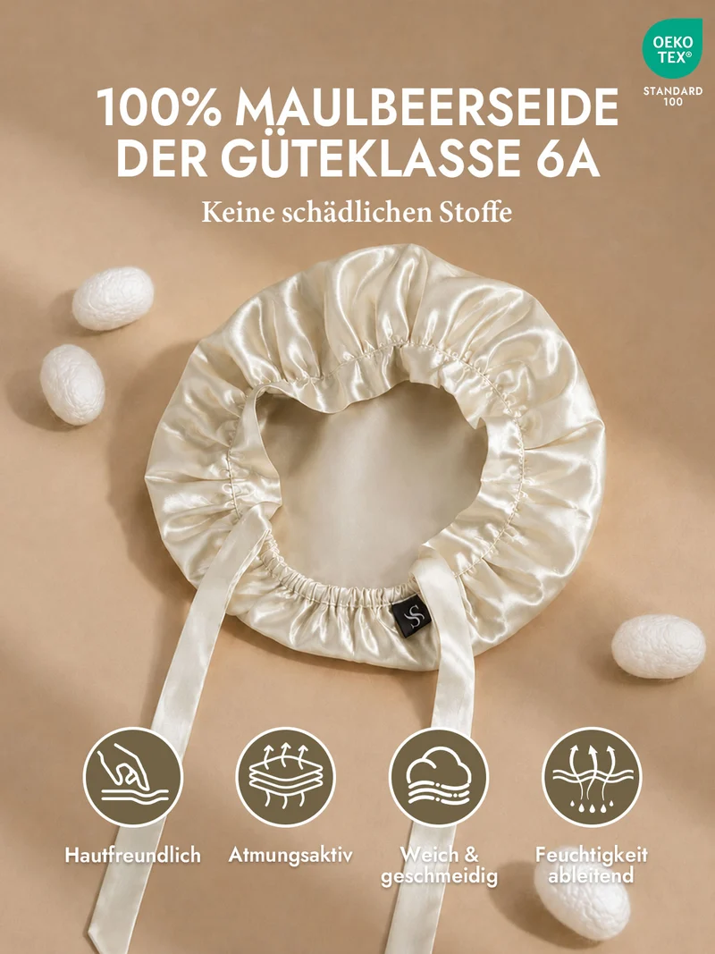 100% Maulbeerseide Schlafhaube mit Bändern