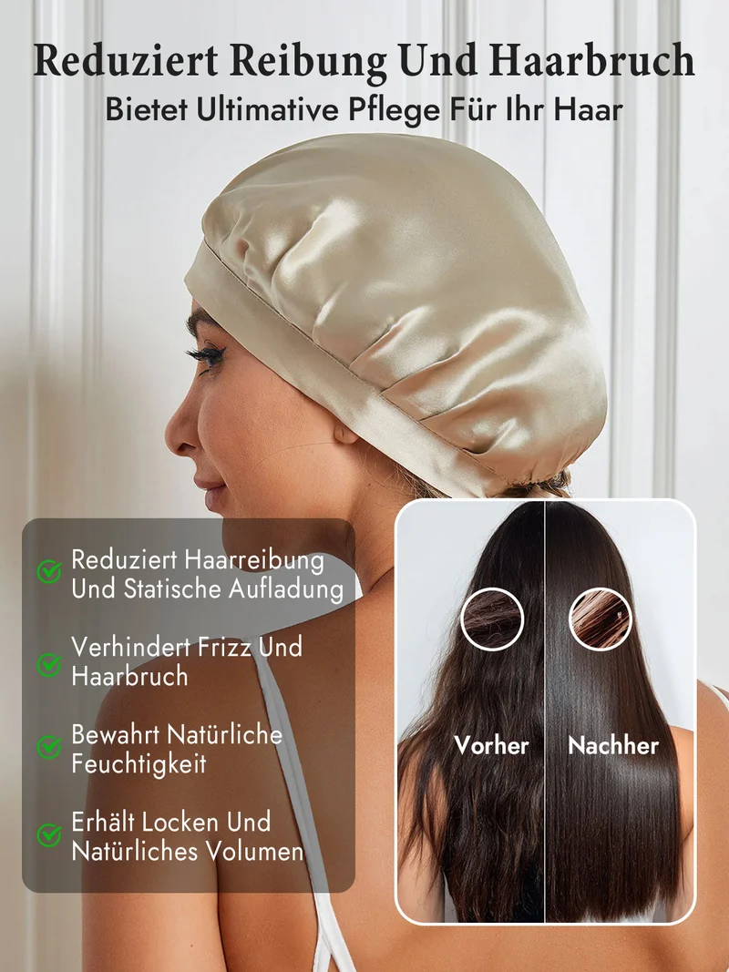 100% Maulbeerseide Schlafhaube mit Bändern