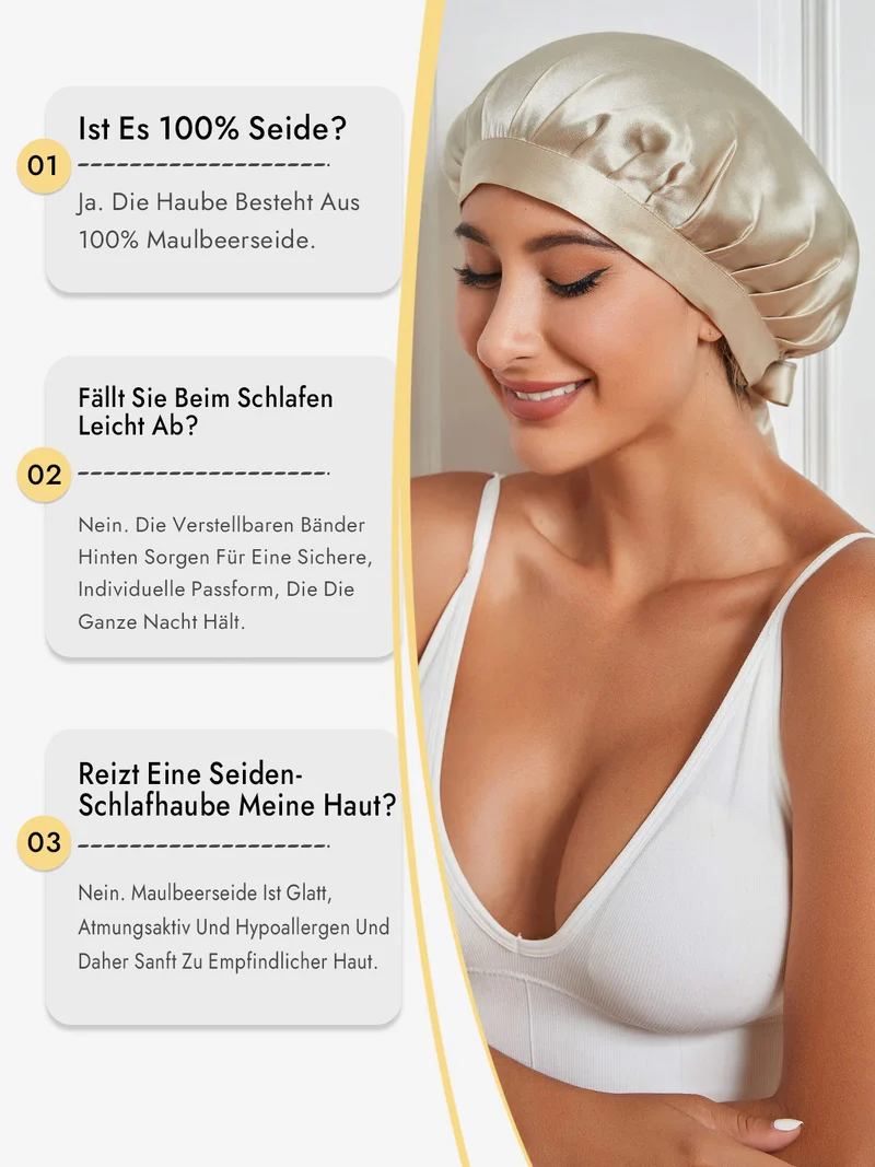 100% Maulbeerseide Schlafhaube mit Bändern