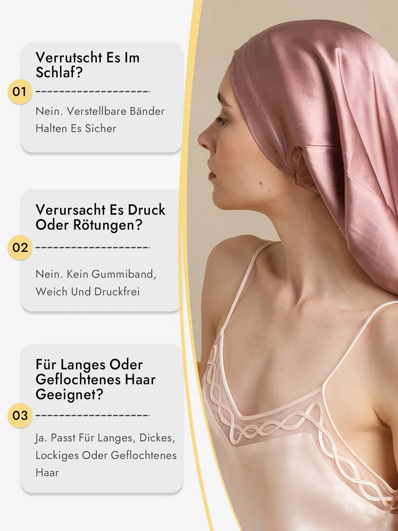100% Maulbeerseide elegante Schlafhaube für langes Haar