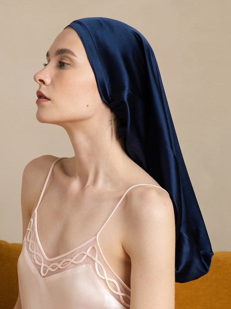 100% Maulbeerseide elegante Schlafhaube für langes Haar