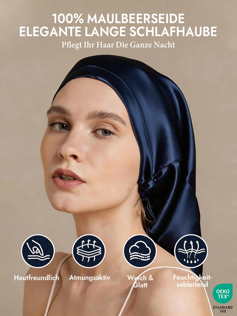 100% Maulbeerseide elegante Schlafhaube für langes Haar