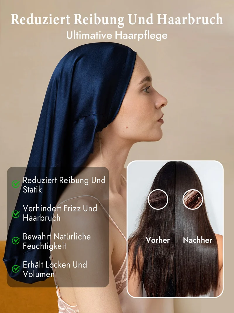 100% Maulbeerseide elegante Schlafhaube für langes Haar