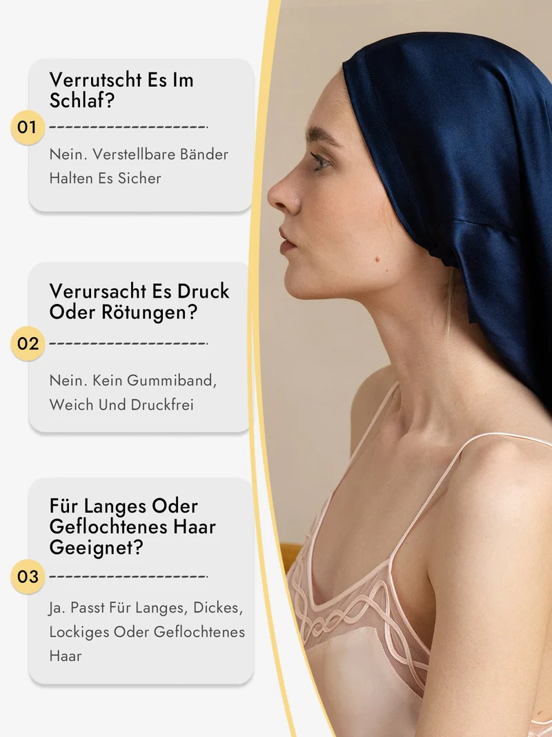 100% Maulbeerseide elegante Schlafhaube für langes Haar