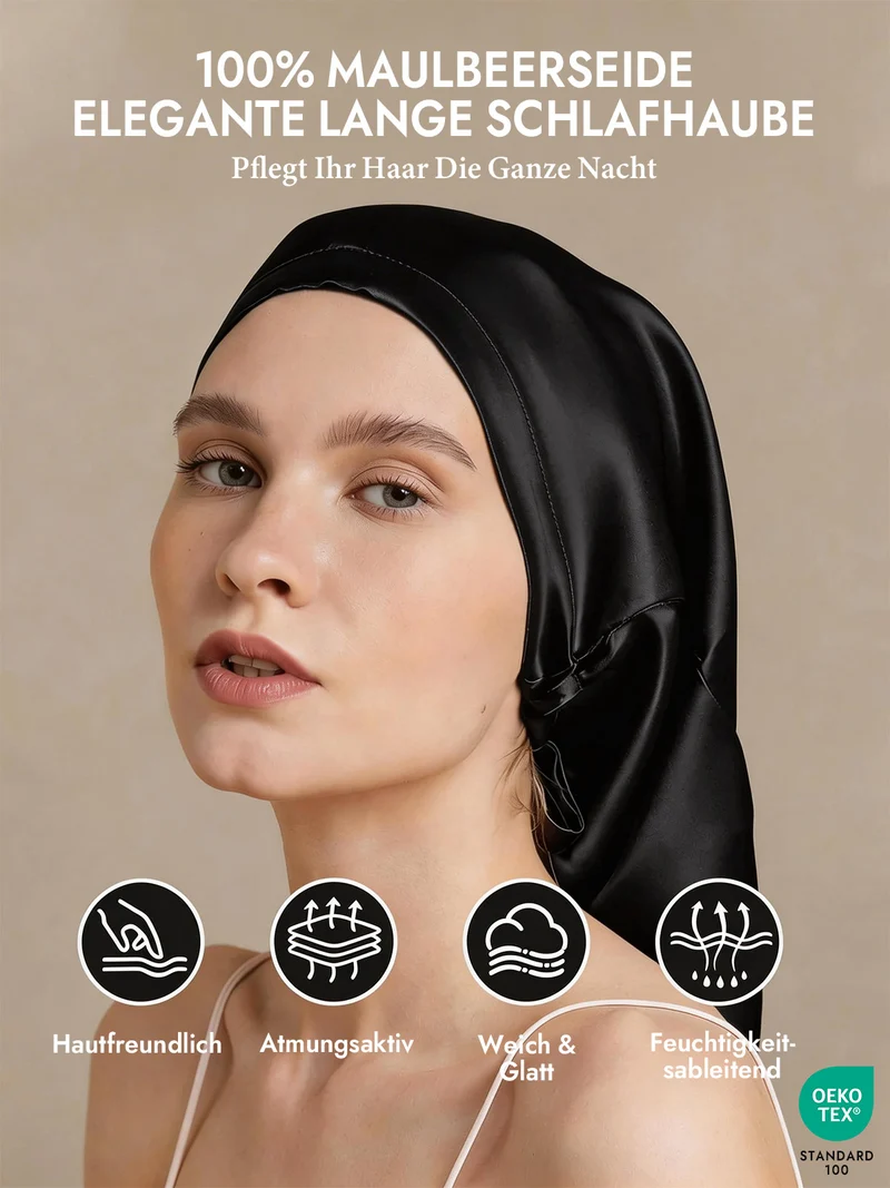 100% Maulbeerseide elegante Schlafhaube für langes Haar