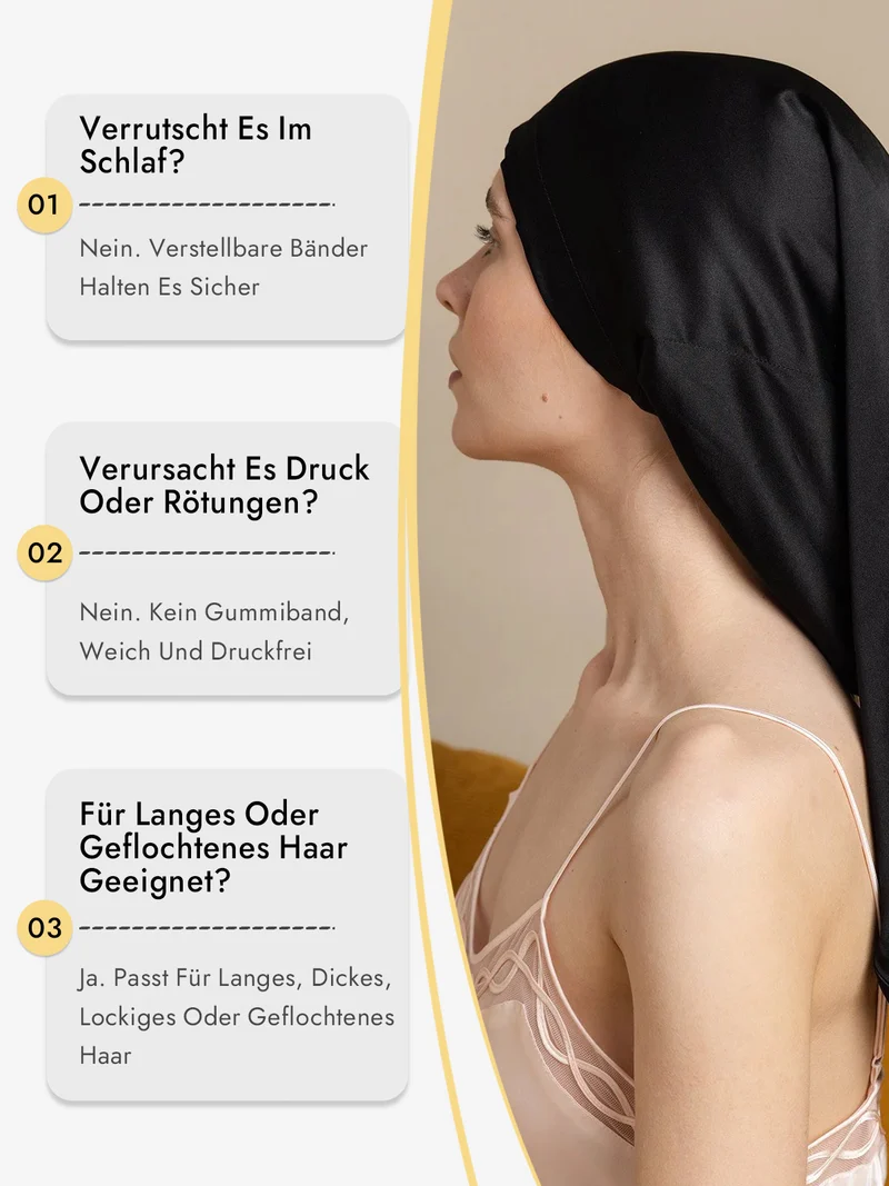 100% Maulbeerseide elegante Schlafhaube für langes Haar