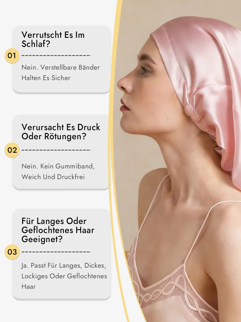 100% Maulbeerseide elegante Schlafhaube für langes Haar