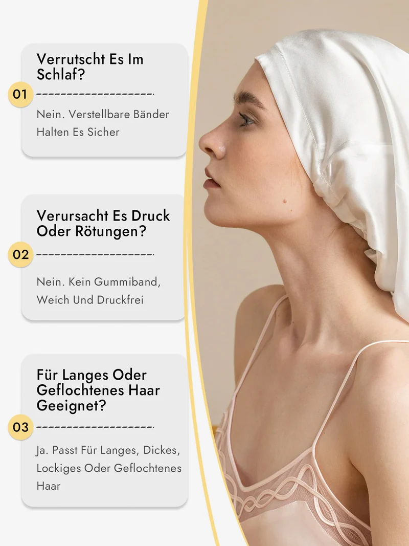 100% Maulbeerseide elegante Schlafhaube für langes Haar