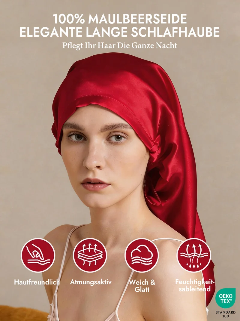 100% Maulbeerseide elegante Schlafhaube für langes Haar