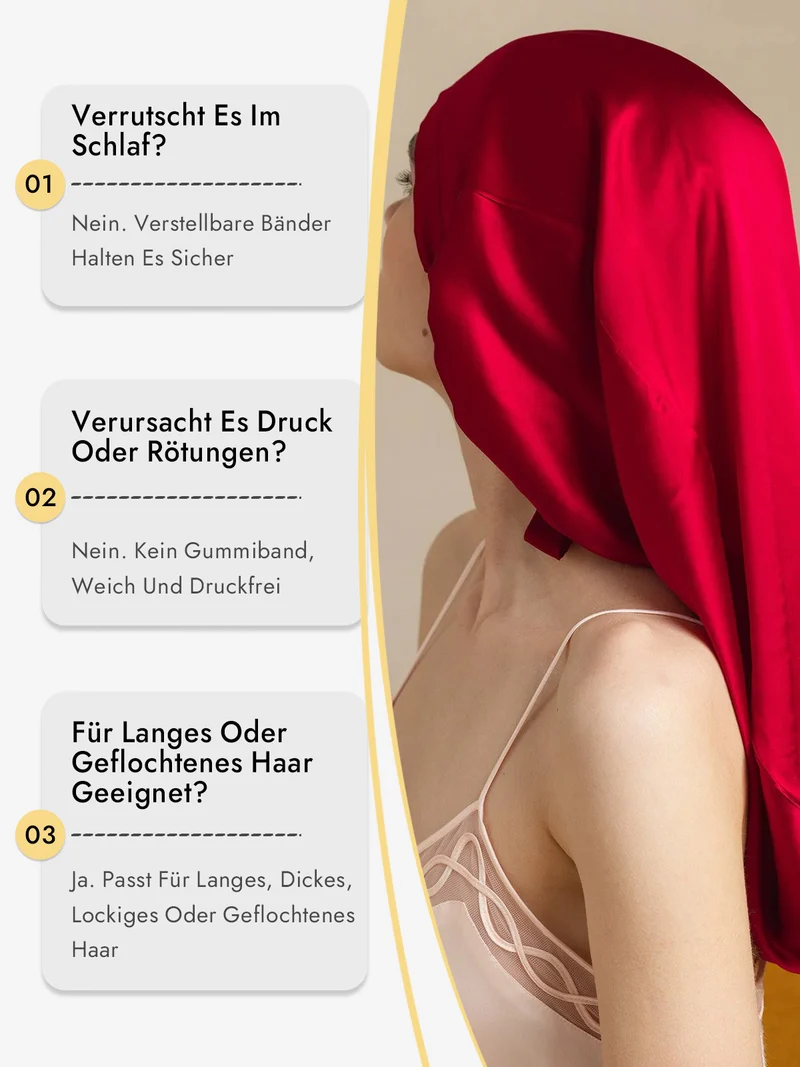 100% Maulbeerseide elegante Schlafhaube für langes Haar