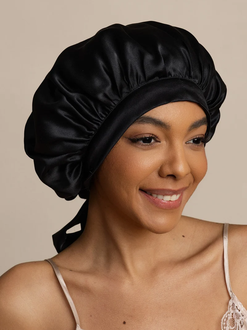100% Maulbeerseide Damen-Schlafhaube mit langen Bändern